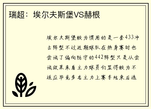 瑞超：埃尔夫斯堡VS赫根